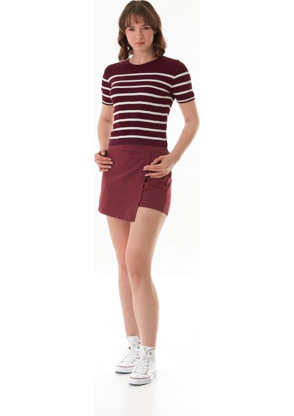 Çizgili Fitilli Bisiklet Yaka Triko Tişört fırsatları