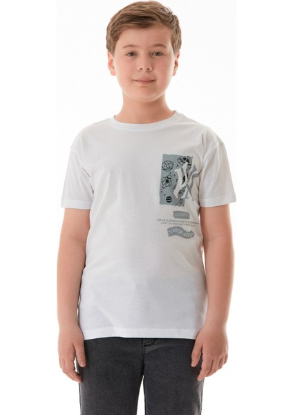%100 Pamuk Uzay Baskılı Erkek Çocuk Tişört
