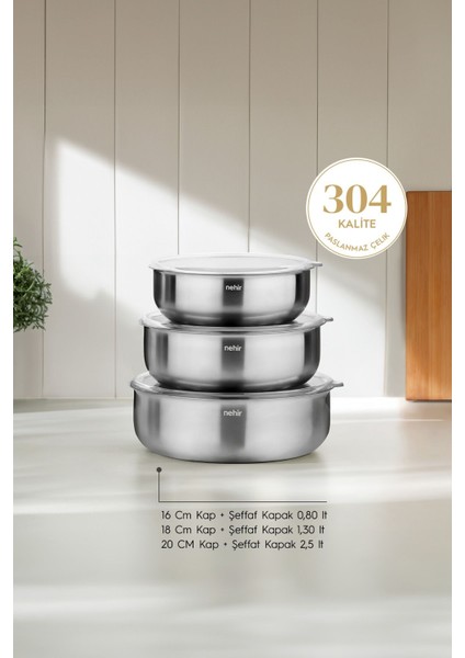 Paslanmaz Çelik 6 Parça Saklama Kabı Seti, Sağlıklı ve Şık Mutfak Çözümü