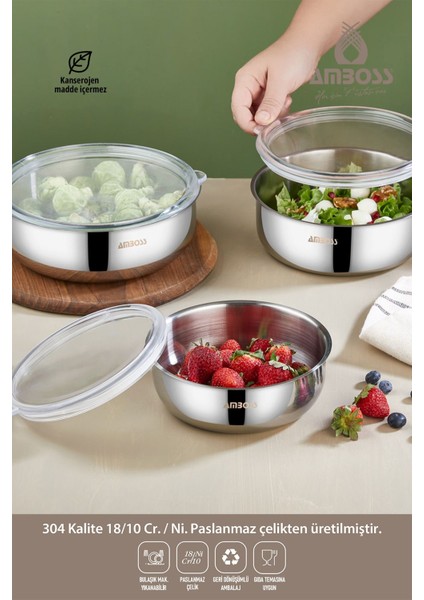 Gri 6 Parça Çelik Saklama Kabı Seti, Kapaklı, 5 L ve Üzeri, Pratik ve Şık Tasarım