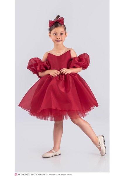 Kol Detaylı Saten Elbise ve Taç (Tam Kalıp)