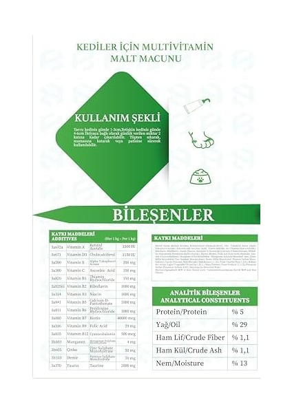 Kediler Için Multi Paste 100GR Destekleyici Tüy Yumak Önleyici Multivitamin Macun - Kedi Vitamini