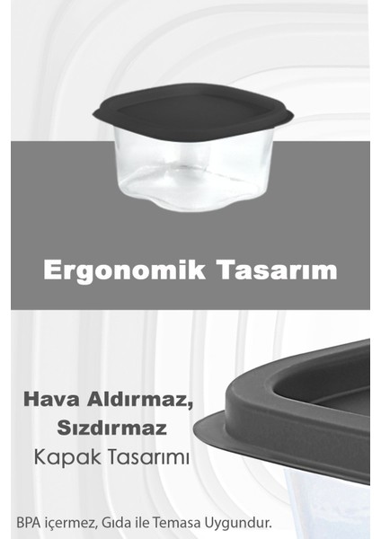 12 Adet Kare Erzak Gıda Saklama Kabı - Mikrodalga Derin Dondurucu Saklama Kabı 210ML Antrasit