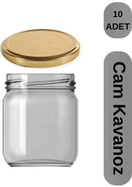 10'lu cam kavanoz seti, kapaklı, 210 ml, beyaz ve altın renkli, şık ve pratik kullanım