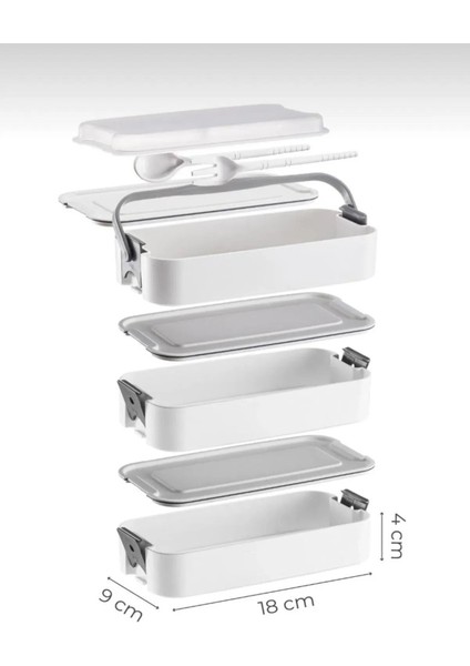 3 Katlı Taşınabilir Yemek Kabı – Lunch box Diyet Beslenme Kutusu Saklama Kabı Çatal Kaşıklı Gri
