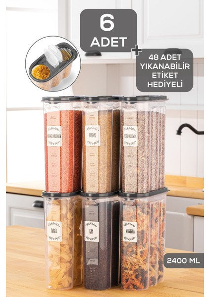 Oval 6'lı Saklama Kabı Seti, 2,4 L, Antrasit, Pratik ve Şık Saklama Çözümü