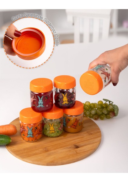 Altılı Desenli Bebek Mama Kavanozu 200 ml fırsatları