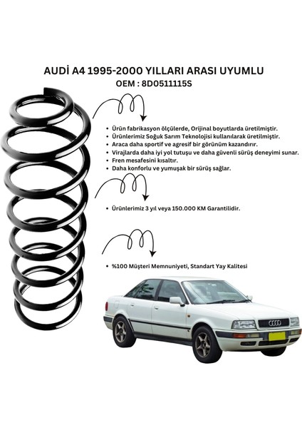 2 Adet Standart Yay ST102002R – Audi A4 (1995-2000) Arka Helezon Yay Takımı