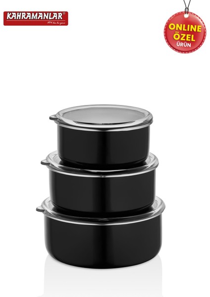 Şık 3'lü Emaye Saklama Kabı Seti, Siyah, Sağlıklı ve Dayanıklı Mutfak Gereçleri fiyatları