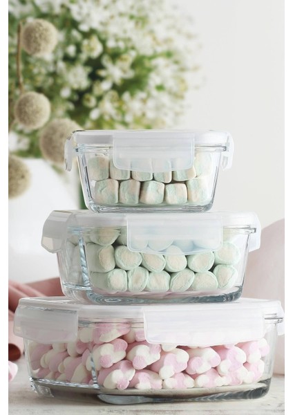 Şeffaf 3’lü cam saklama kabı seti, pratik ve şık mutfak düzeni için ideal