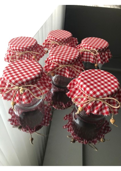 6 Adet Kırmızı Küçük Pötikareli Lastikli Kavanoz Kapağı Örtüsü, 500-999 ml