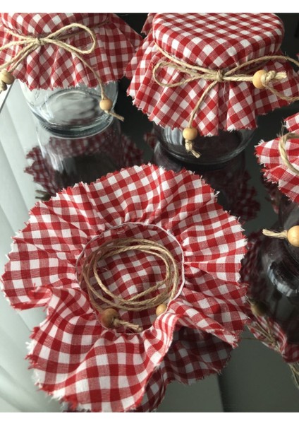 6 Adet Kırmızı Küçük Pötikareli Lastikli Kavanoz Kapağı Örtüsü, 500-999 ml fiyatları