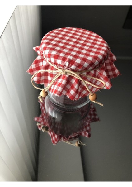 6 Adet Kırmızı Küçük Pötikareli Lastikli Kavanoz Kapağı Örtüsü, 500-999 ml modelleri