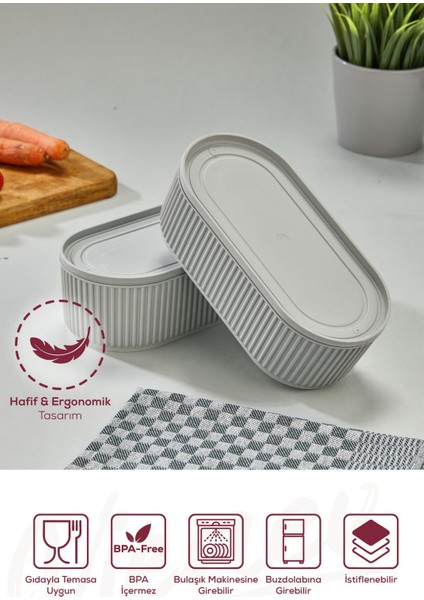 3'lü Elastik Bantlı Istiflenebilir Pratik Saklama Kabı Seti 2X(1100 Ml) 1X(2600 Ml) Gri