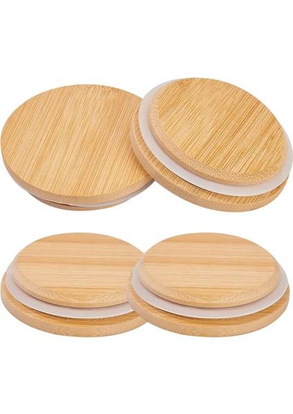 Bambu Kavanoz Kapağı Seti, 4'lü, doğal ve şık mutfak aksesuarları, 1,44 L, beyaz