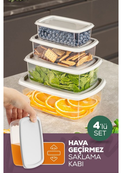 Dört Parça Hava Geçirmez Saklama Kabı Seti, Gri, Farklı Boyutlar (250-1200 ML)