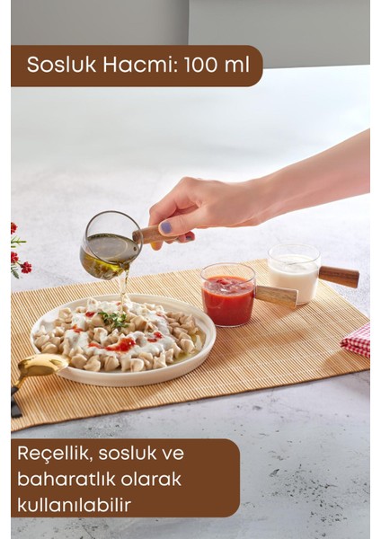 4'lü Ahşap Standlı Bambu Saplı Mika Sosluk Reçellik Çerezlik Ikramlık Sunumluk-Cam Değildir