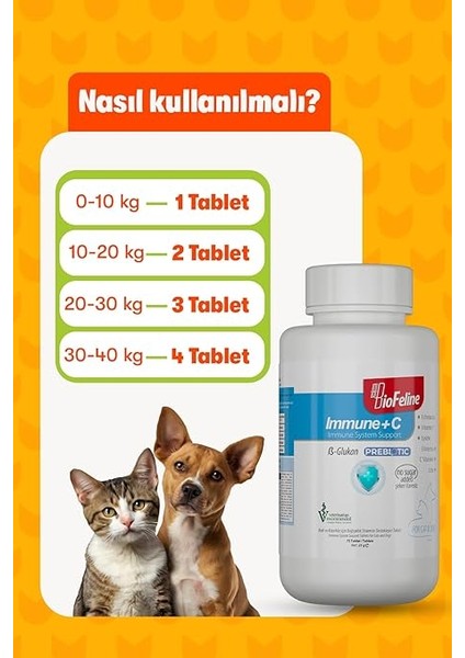 Immune C Tablet ve Kedi ve Köpekler Için Desteği ve 75 Tablet indirimleri