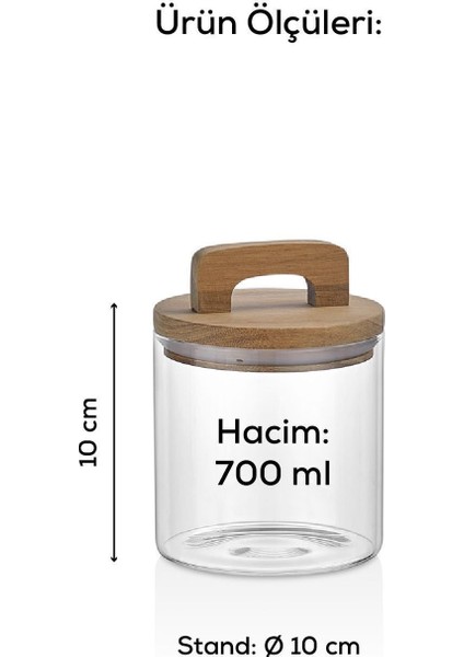 3'lü 700 ml Ahşap Kapaklı Tutacaklı Kavanoz