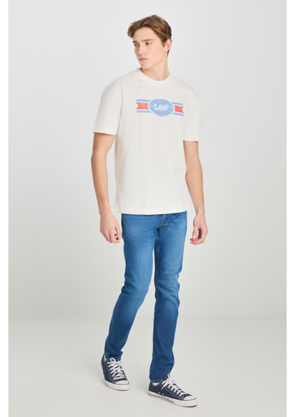 %100 Pamuk Relaxed Fit Geniş Kesim Bisiklet Yaka Baskılı Ekru Tişört modelleri