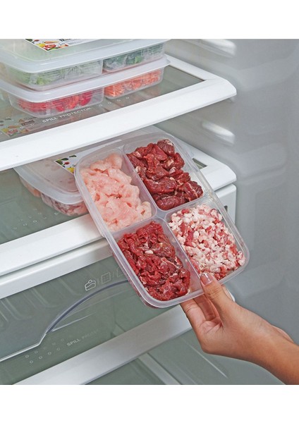4 Bölmeli Öğünlük Et Sebze Buzluk Saklama Kabı (1 Adet) Dondurulmuş Kuşbaşı Kıyma Kutusu fiyatları