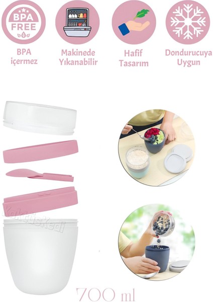 2'li Set Taşınabilir Kaşıklı Yoğurt Kabı - 700 ml Pratik Yemek Saklama ve Müsli Kabı modelleri
