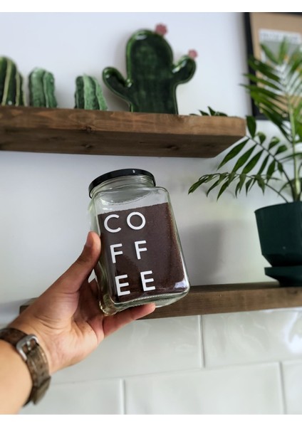 Cam Dekoratif Erzak Kahve Kavanozu Çay Şeker Kavanozu Coffee Etiketli