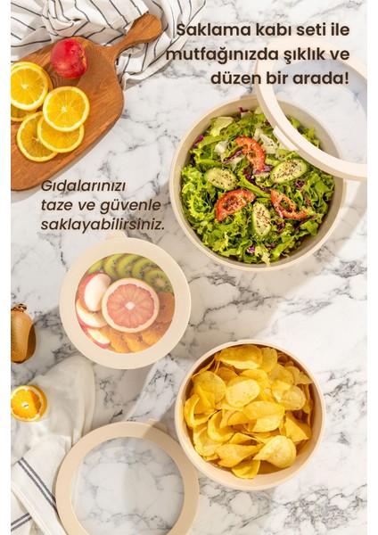 3'lü Saklama Kabı Seti, Mikrodalga ve Dondurucu Uyumlu, Bej, 1500-4500 ml, 3 Parça modelleri