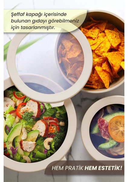 3'lü Saklama Kabı Seti, Mikrodalga ve Dondurucu Uyumlu, Bej, 1500-4500 ml, 3 Parça fırsatları