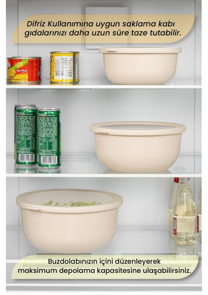 3'lü Saklama Kabı Seti, Mikrodalga ve Dondurucu Uyumlu, Bej, 1500-4500 ml, 3 Parça indirimleri