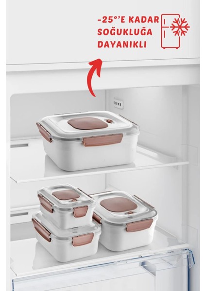 4'lü Set Vakum Kapaklı Mikrodalga ve Difrizde Kullanılabilen Saklama Kabı Seti