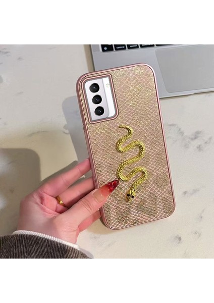 Samsung Galaxy S21 Fe 5g Uyumlu Kılıf Zebana Golden Serpent Silikon Kılıf Rose Gold