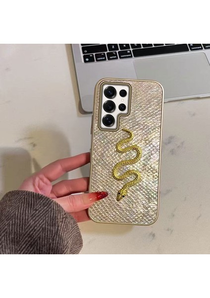 Samsung Galaxy S24 Ultra Uyumlu Kılıf Zebana Golden Serpent Silikon Kılıf Gold