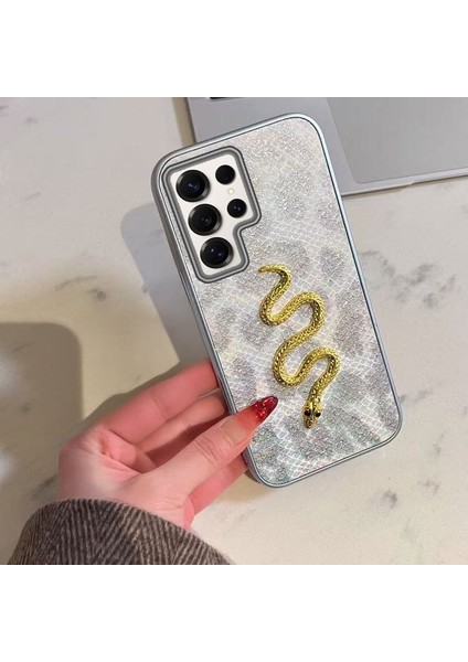 Samsung Galaxy S24 Ultra Uyumlu Kılıf Zebana Golden Serpent Silikon Kılıf Gri