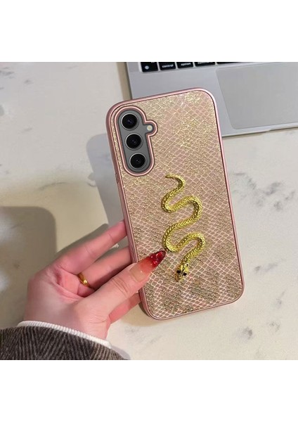 Samsung Galaxy S24 Fe Uyumlu Kılıf Zebana Golden Serpent Silikon Kılıf Rose Gold