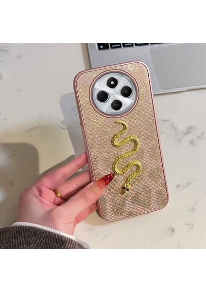 Xiaomi Redmi 14C Uyumlu Kılıf Zebana Golden Serpent Silikon Kılıf Rose Gold