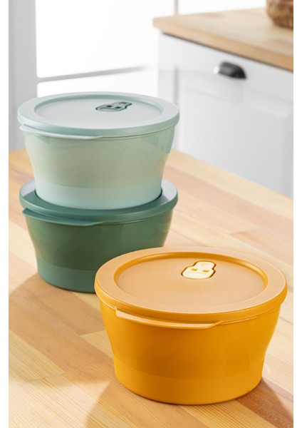 3'lü renkli mikrodalga kapaklı saklama kabı seti modelleri