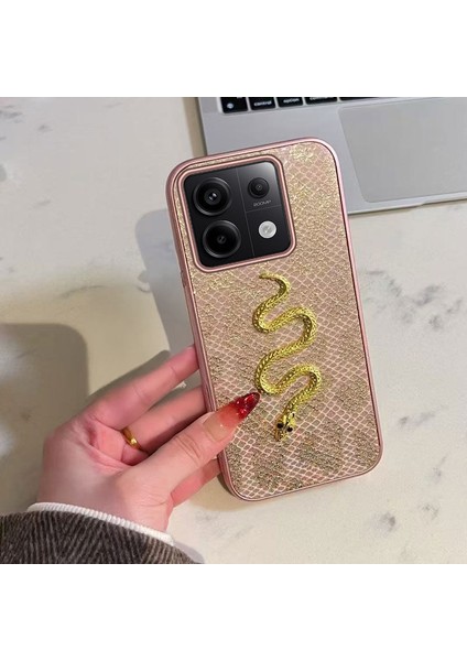 Xiaomi Poco M6 Pro Uyumlu Kılıf Zebana Golden Serpent Silikon Kılıf Rose Gold