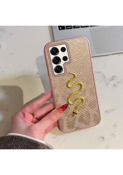 Samsung Galaxy S24 Ultra Uyumlu Kılıf Zebana Golden Serpent Silikon Kılıf Rose Gold