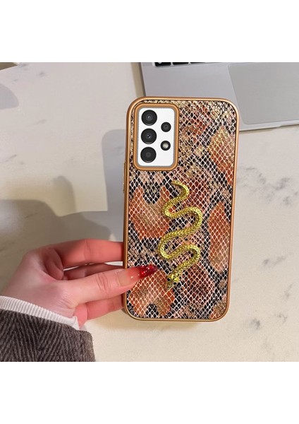 Samsung Galaxy A32 Uyumlu Kılıf Zebana Golden Serpent Silikon Kılıf Turuncu