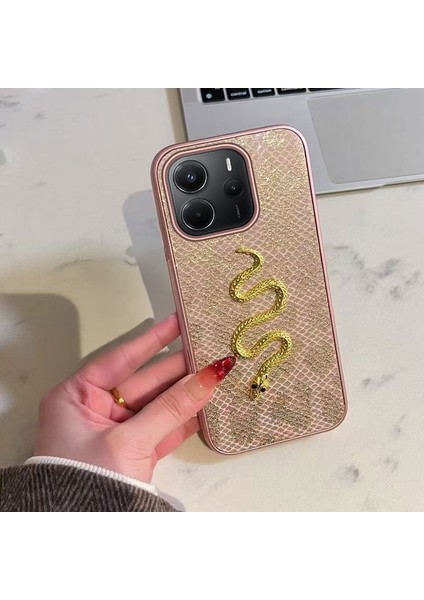 Xiaomi Redmi Note 14 Uyumlu Kılıf Zebana Golden Serpent Silikon Kılıf Rose Gold