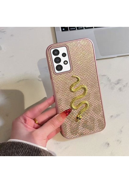 Samsung Galaxy A32 Uyumlu Kılıf Zebana Golden Serpent Silikon Kılıf Rose Gold