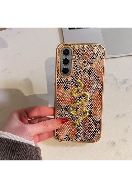 Samsung Galaxy S23 Uyumlu Kılıf Zebana Golden Serpent Silikon Kılıf Turuncu