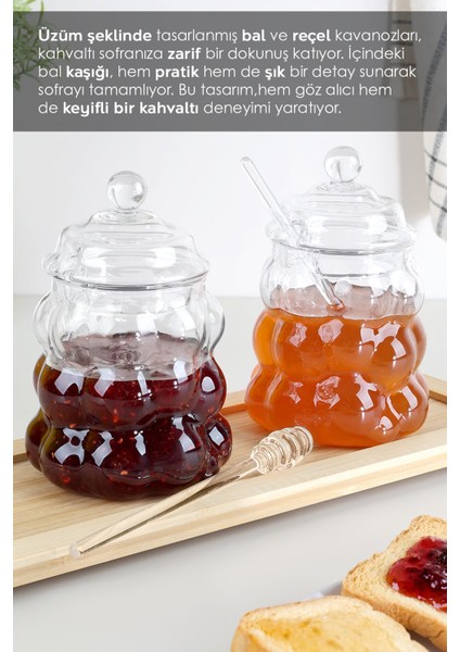2'li cam bal kavanozu seti, kapaklı, boncuk şekilli, 400ml, şık ve kullanışlı modelleri