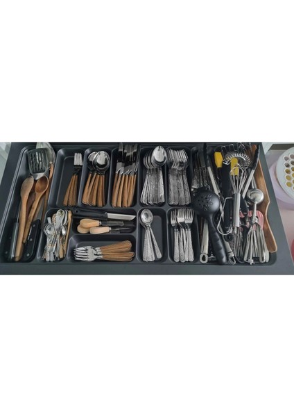85x49 cm ayarlanabilir gri çekmece içi 14 gözlü kaşıklık