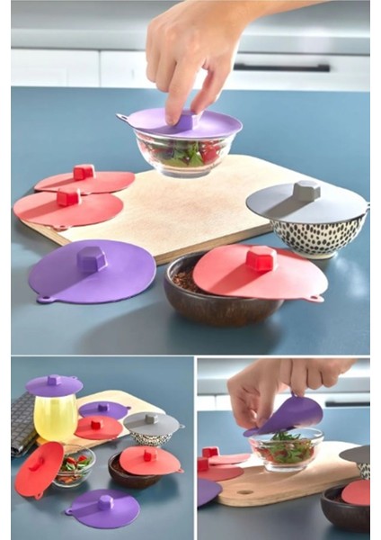 Mor renkli 6'lı silikon vakumlu hava almaz kapak seti