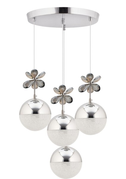 Kelebek 4'lü Gümüş Sarkıt 3 Renk Kademeli Ledli Kristal Taşlı Modern LED Avize