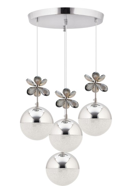 Kelebek 4'lü Gümüş Sarkıt 3 Renk Kademeli Ledli Kristal Taşlı Modern LED Avize