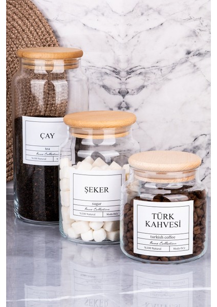 Şeffaf 3'lü Ahşap Kapaklı Saklama Kabı, Çay, Şeker ve Kahve İçin 500 ml Turuncu Set fiyatları