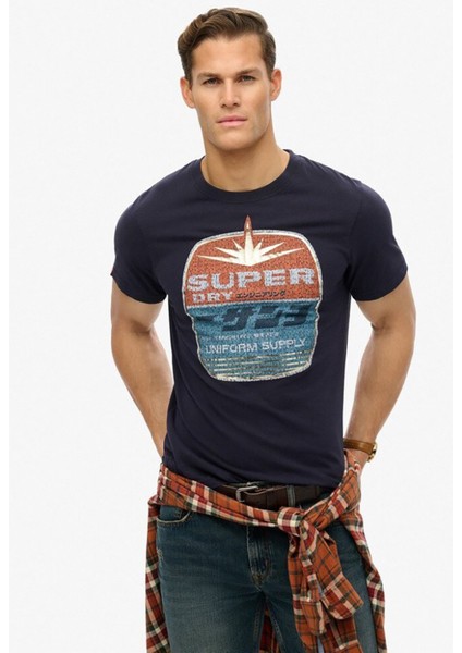 Bisiklet Yaka Lacivert Erkek T-Shirt M1012136A-THG_GASOLINE Graphıc Rela